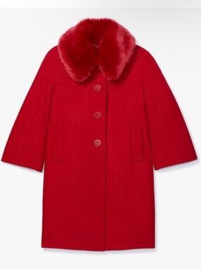 kate spade Red Wool Pea Coat with sparkling thread woven in no fur